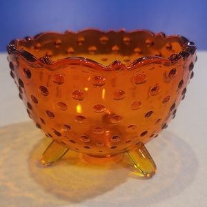 VINTAGE AMBERINA 3 FOOTED HOBNAIL CANDY BOWL